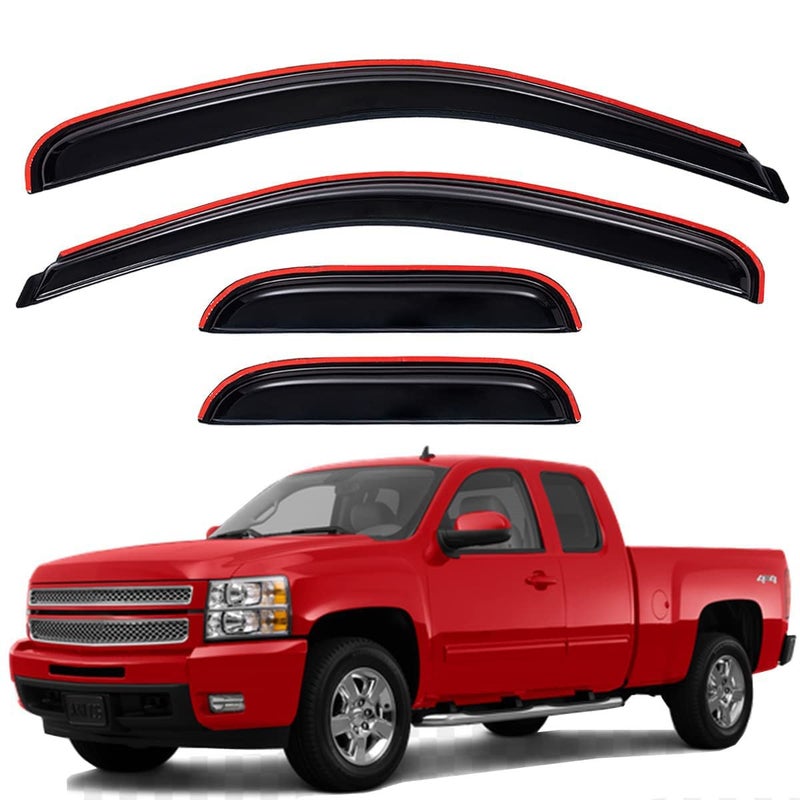 Lightronic Extra Durable In-Channel Auto Vent Window Visor, Fit 2007-2013 Chevrolet Silverado & GMC Sierra 1500; 2007-2014 Silv./Sierra 2500 HD & 3500 HD, Ext. Cab, UV-Protect Rain Guard, Smoke, 4-Pcs - Image 1